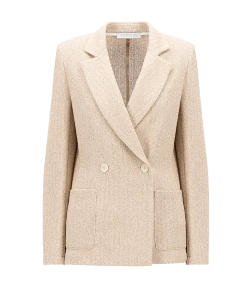 Padded Blazer in White and Beige