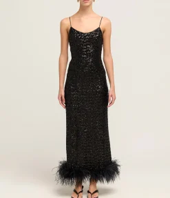 Paillettes Plumage Sequin Slip Dress in Black