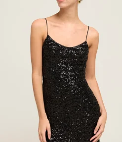 Paillettes Plumage Sequin Slip Dress in Black