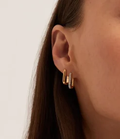 Pave Ovate Huggies Earrings in Gold