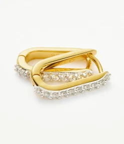 Pave Ovate Huggies Earrings in Gold