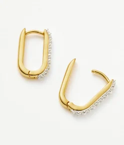 Pave Ovate Huggies Earrings in Gold