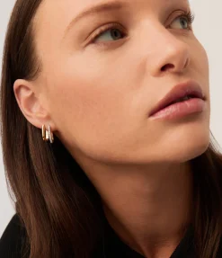 Pave Ovate Huggies Earrings in Gold
