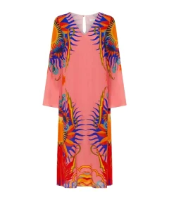 Phoenix Silk Crepe V-neck Midi Dress in Sun Goddess