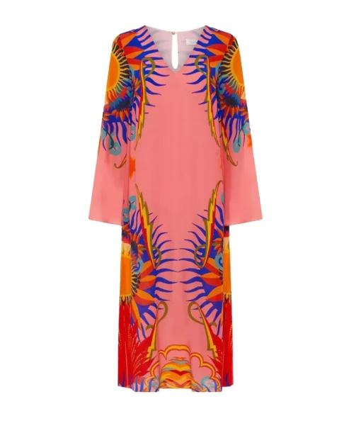 Phoenix Silk Crepe V-neck Midi Dress in Sun Goddess