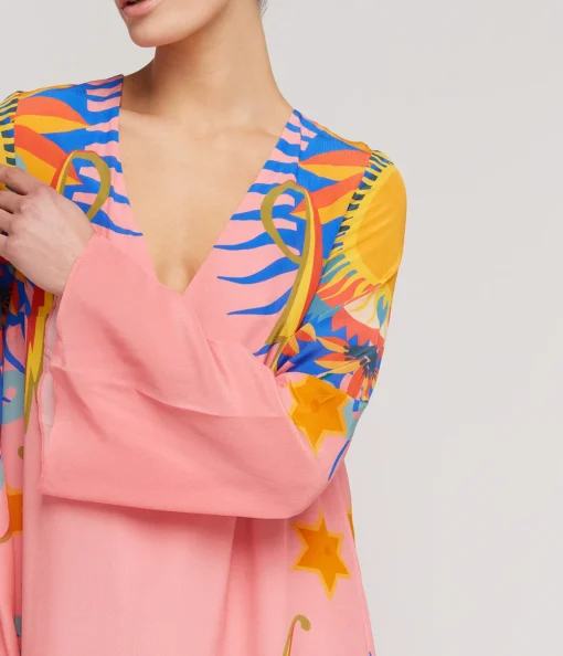 Phoenix Silk Crepe V-neck Midi Dress in Sun Goddess