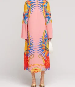 Phoenix Silk Crepe V-neck Midi Dress in Sun Goddess
