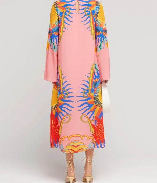 Phoenix Silk Crepe V-neck Midi Dress in Sun Goddess