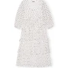 Pleated Georgette Flounce Midi Dress in Egret