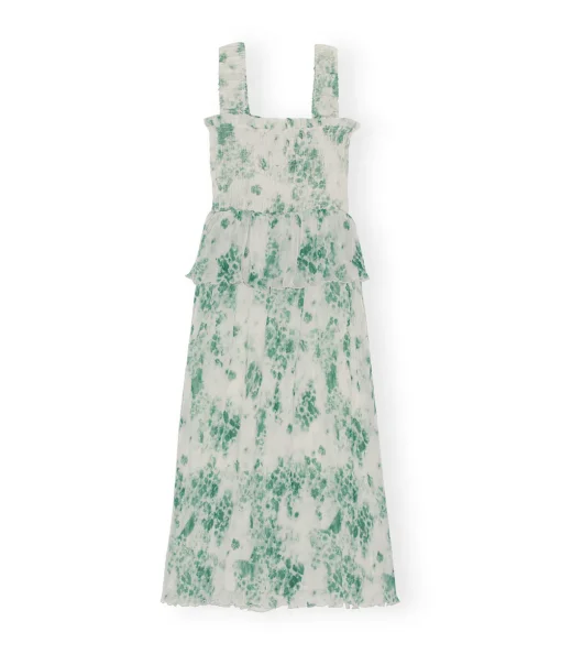 Pleated Georgette Smock Dress in Egret