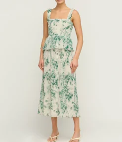 Pleated Georgette Smock Dress in Egret