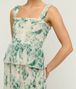 Pleated Georgette Smock Dress in Egret