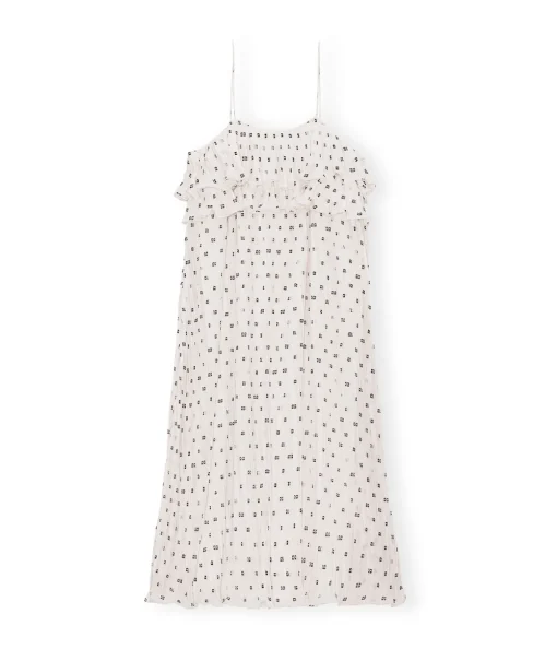 Pleated Georgette Strap Dress in Egret