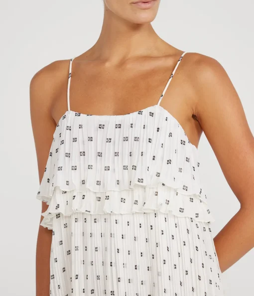 Pleated Georgette Strap Dress in Egret