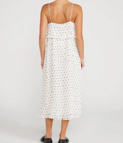 Pleated Georgette Strap Dress in Egret