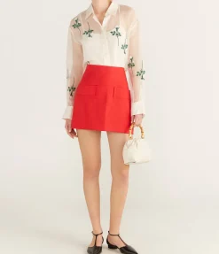 Pocket Detail Mini Skirt in Red