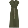 Poplin V Neck Dress in Olive