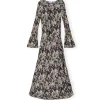 Printed Satin Maxi Dress in Flan