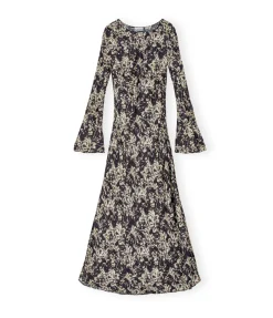 Printed Satin Maxi Dress in Flan
