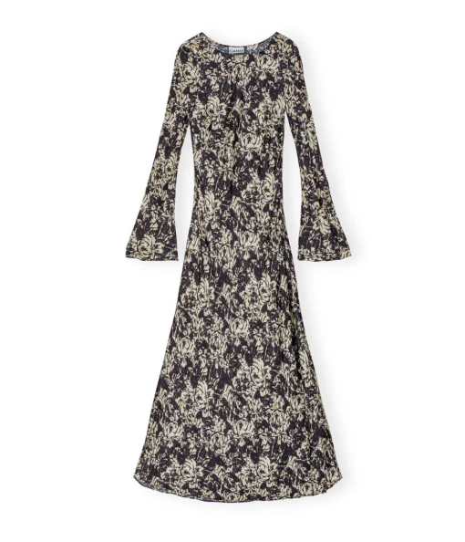 Printed Satin Maxi Dress in Flan