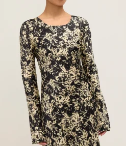 Printed Satin Maxi Dress in Flan