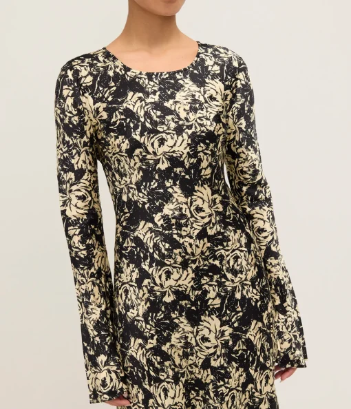 Printed Satin Maxi Dress in Flan