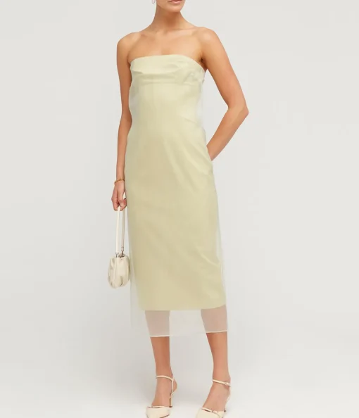 Punta Strapless Midi Dress in Pale Olive