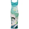 Rachel Cowl Neck Slip Dress in Seagrass Neptune Print