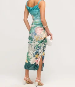 Rachel Cowl Neck Slip Dress in Seagrass Neptune Print