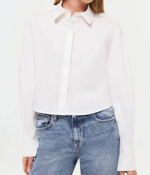 Renata Cropped Button Down Shirt in White