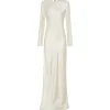 Revery High Split Long Sleeve Dress in Cream