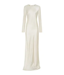 Revery High Split Long Sleeve Dress in Cream