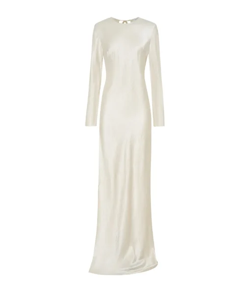 Revery High Split Long Sleeve Dress in Cream