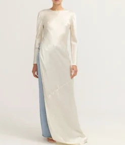 Revery High Split Long Sleeve Dress in Cream