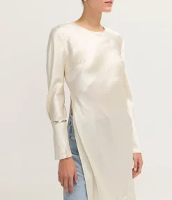 Revery High Split Long Sleeve Dress in Cream