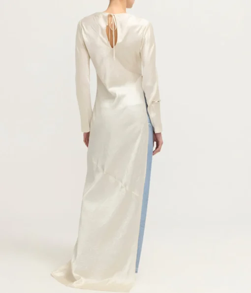 Revery High Split Long Sleeve Dress in Cream