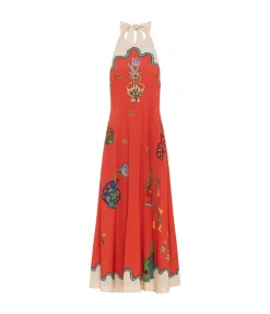 Rose Halter Dress in Tangerine
