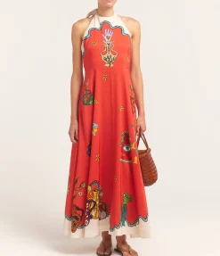 Rose Halter Dress in Tangerine