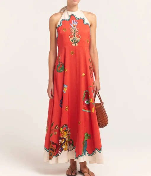 Rose Halter Dress in Tangerine