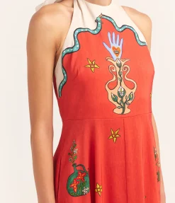 Rose Halter Dress in Tangerine