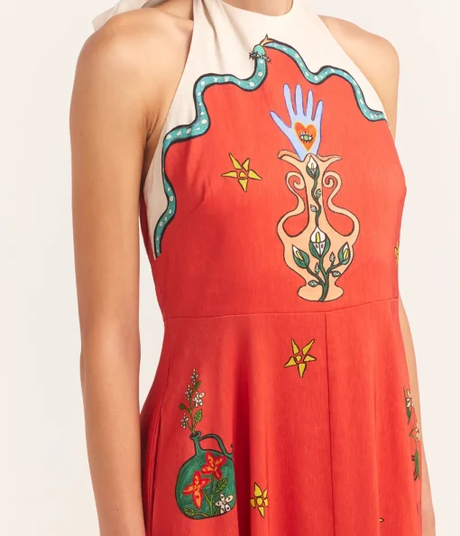 Rose Halter Dress in Tangerine