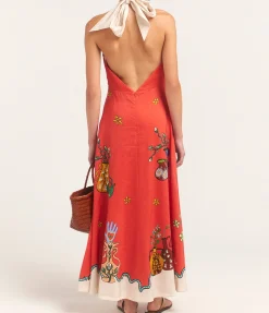 Rose Halter Dress in Tangerine