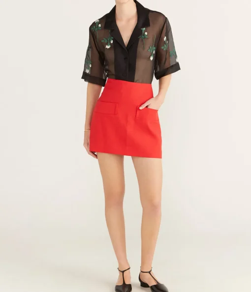 Rosebud Embroidery Camp Shirt in Black