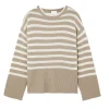 Round Neck Wool and Cashmere Sweater in Sand Stripe