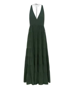 Ryan Tiered Maxi Dress in Forest Green