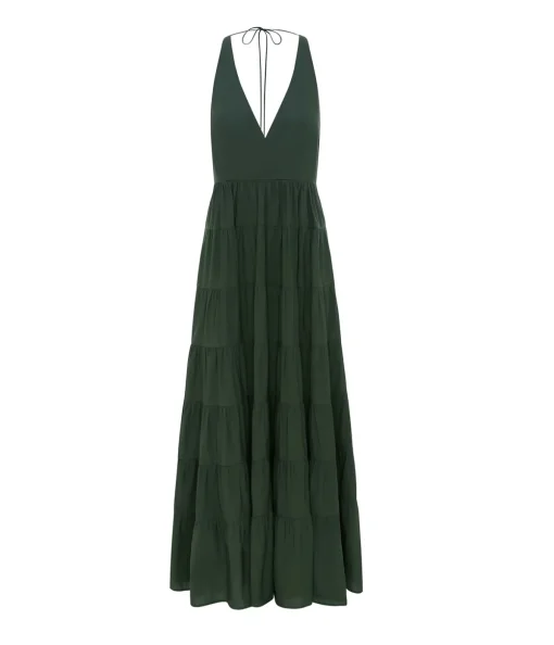 Ryan Tiered Maxi Dress in Forest Green