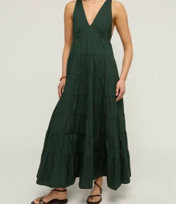 Ryan Tiered Maxi Dress in Forest Green