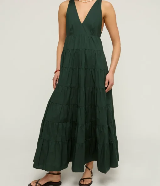 Ryan Tiered Maxi Dress in Forest Green