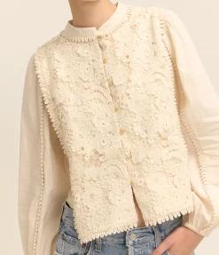 Sabine Embroidery Long Sleeve Top in Cream