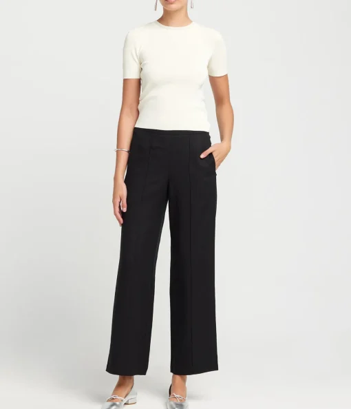 Sahani Slim Leg Silk Linen Pants in Black